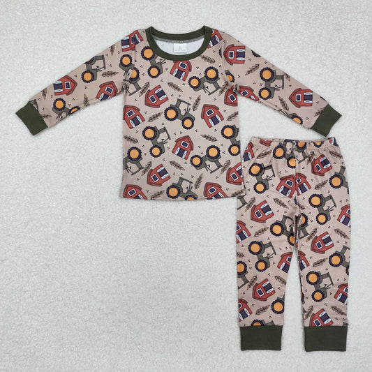 RTS NO MOQ ETA 5/7days Arrived BLP0803 Farm tractor house brown and green long-sleeved long pants pajama set