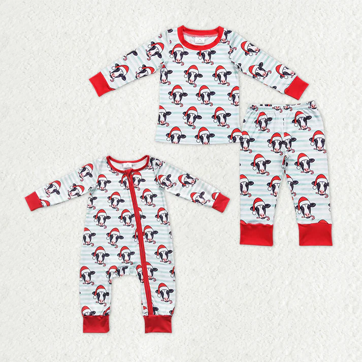 RTS NO MOQ Sibling Baby boy clothes Christmas cow long-sleeved trousers suit & rompers