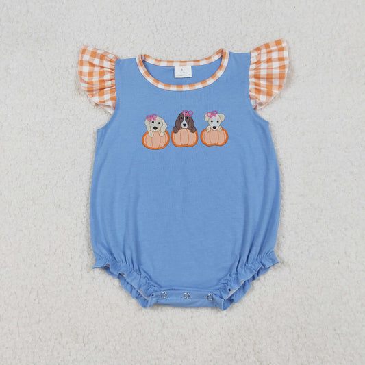 RTS NO MOQ（In Stock) SR3191 Embroidered butterfly pumpkin puppy blue vest bodysuit