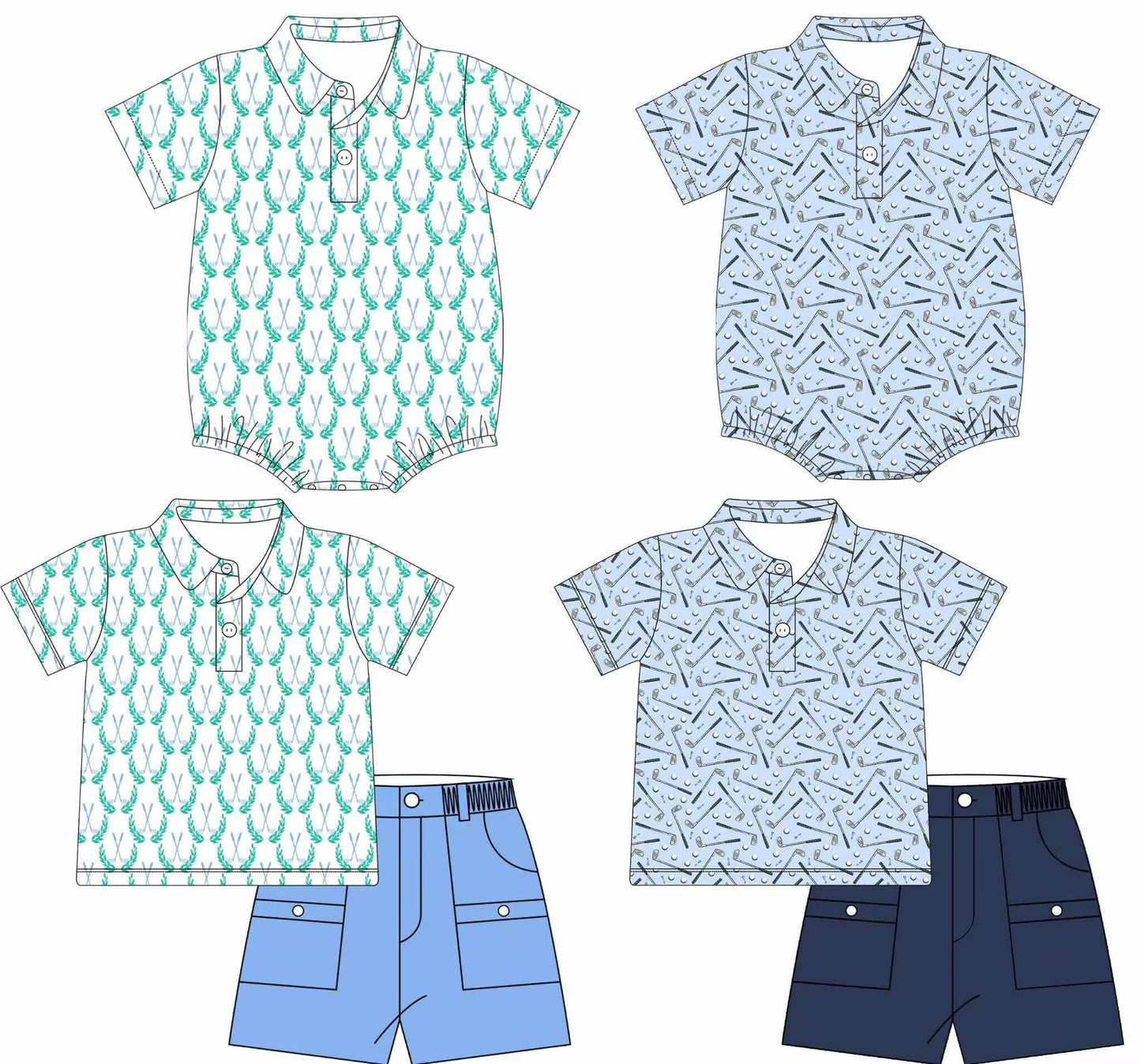 Custom moq 5 each style eta 6-7weeks baby boy clothes short sleeve shorts set 2 and rompers 2-25.8.28