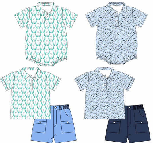 Custom moq 5 each style eta 6-7weeks baby boy clothes short sleeve shorts set 2 and rompers 2-25.8.28