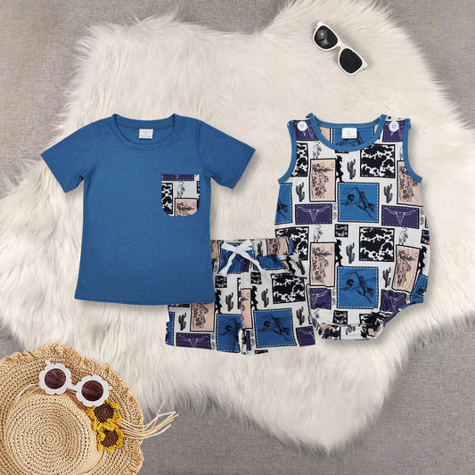RTS NO MOQ baby Boys short sleeve Clothes Sets and romper