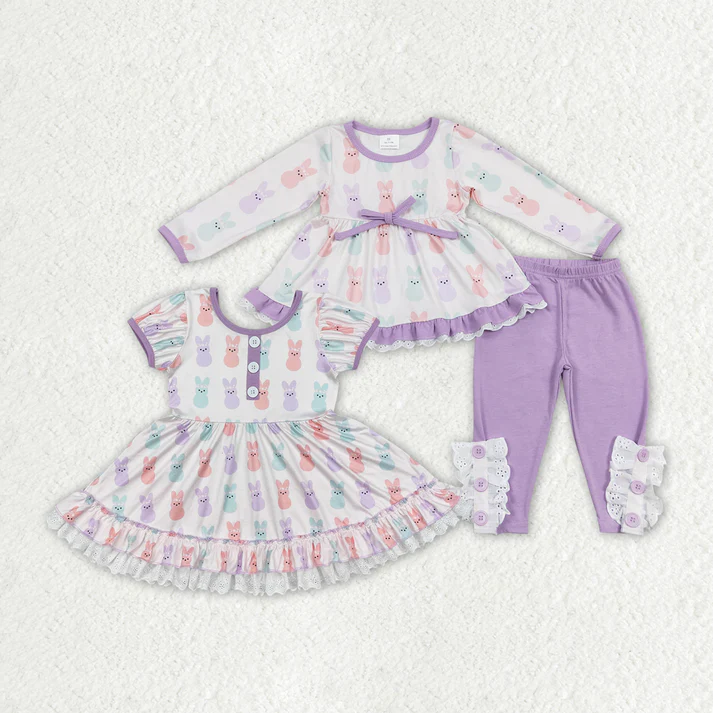 RTS NO MOQ Easter short-sleeved dress and long-sleeved pants set