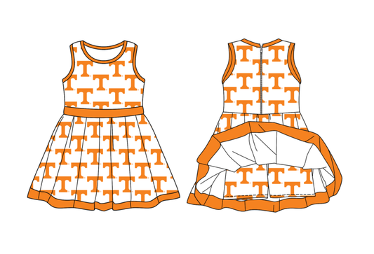 Custom moq 8 each style eta 6-8weeks yoga material baby girl clothes team orange sleeveless dress-25.9.29