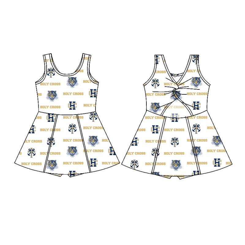 Custom moq 5 mix size milk silk eta 6-8weeks summer team blue baby girls clothes team sleeveless Maroon Letter Team Summer Series  Tiger Gold