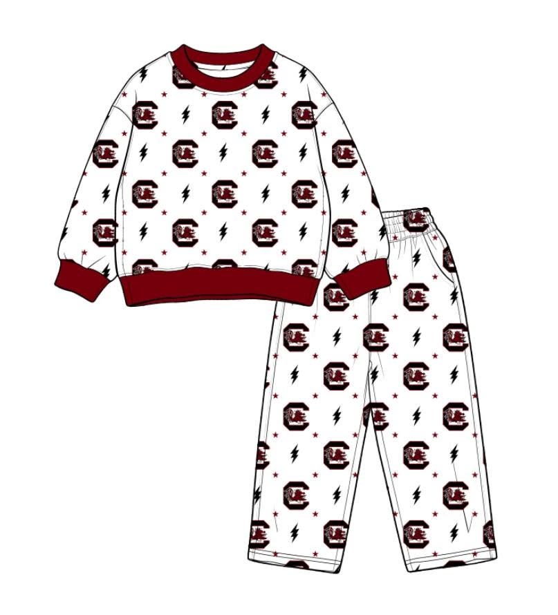 custom moq 5 mix size MLAP01 Baby Kids Crew Neck Printed Long Sleeve White Top Trousers Team Clothes Set