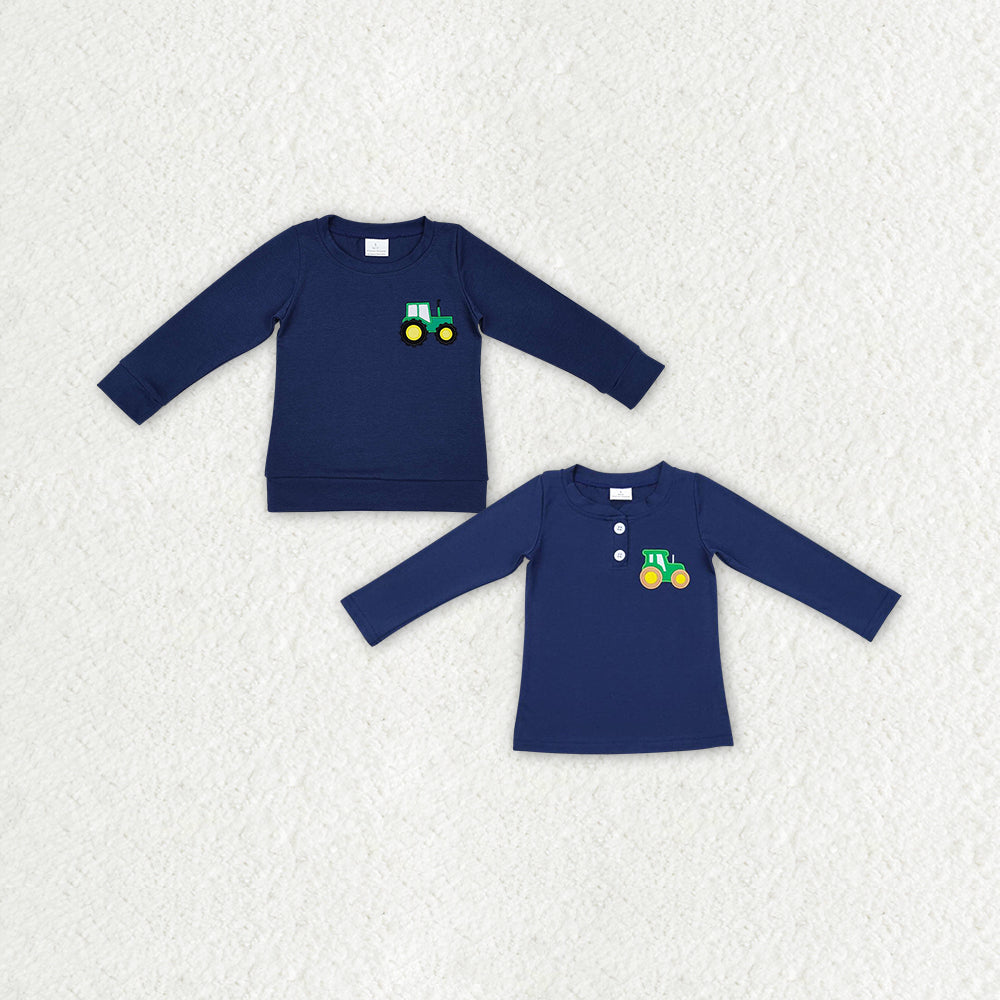 RTS NO MOQ Baby kid embroidery navy blue long sleeve top
