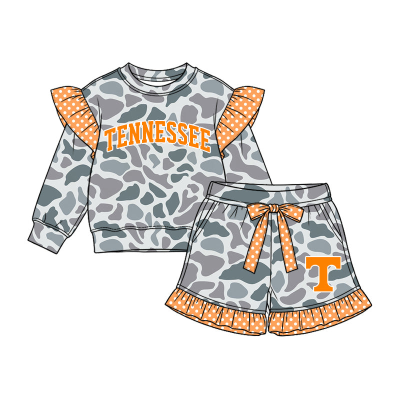 custom moq 5 mix size BYSON0102 Baby Kids Letter Grey Camo Print Long Sleeve Top And Short Team Set