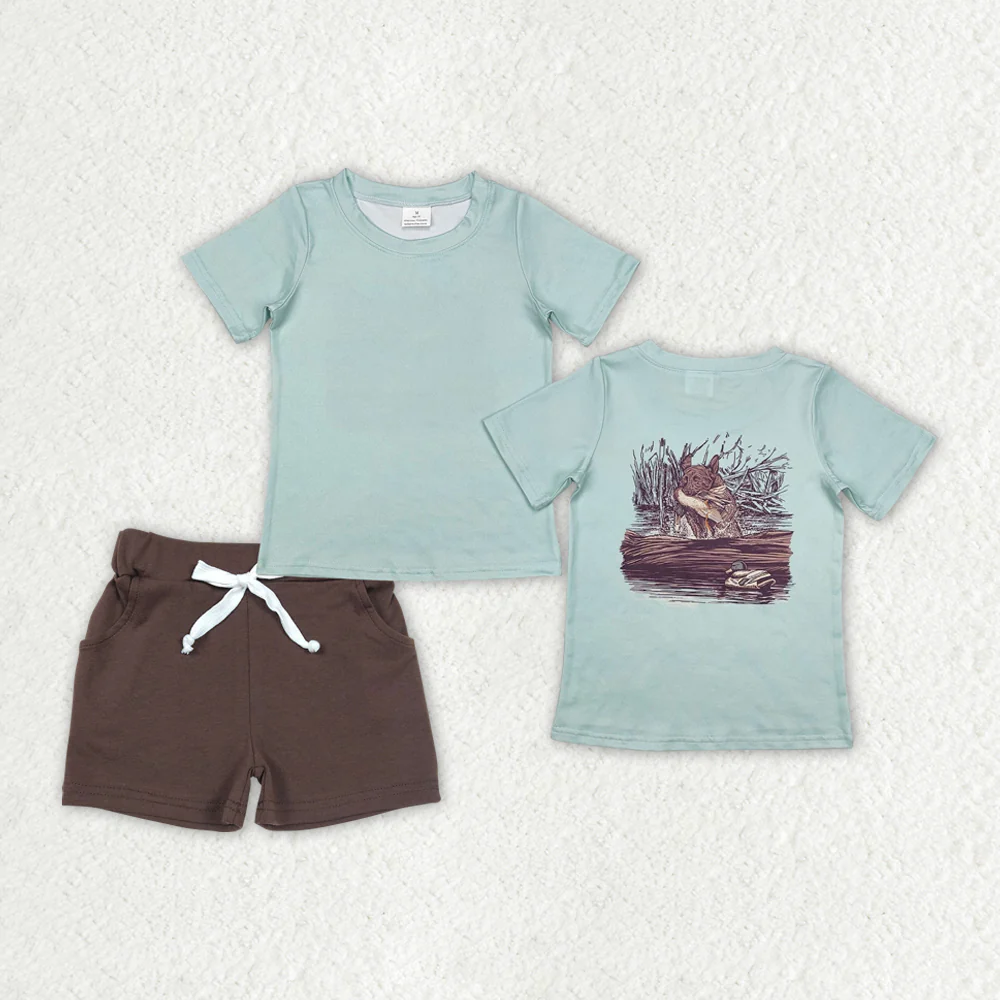 RTS NO MOQ Sibling Baby boy clothes duck camouflage Short Sleeve shorts Suits