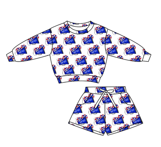 Custom moq 5 mix size milk silk summer teams baby boys clothes blue hooded long sleeve shorts sets-25.10.22