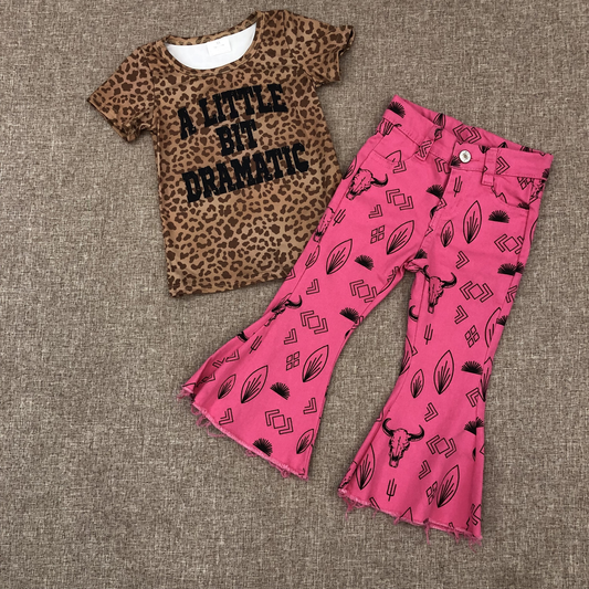 RTS NO MOQ Sibling baby boy girl clothes western catcus short sleeve top and jeans and sets
