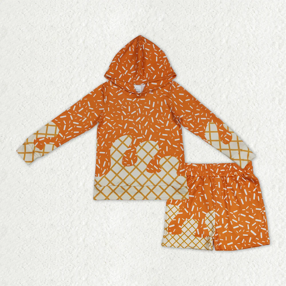 RTS NO MOQ Sibling baby girls clothes ice cream camouflage hooded long sleeve shorts sets