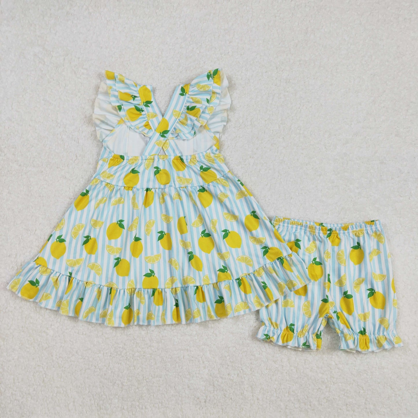 RTS NO MOQ ETA 5/7days Arrived GSSO2026 mama's main squeeze letter lemon striped lace sleeveless shorts set