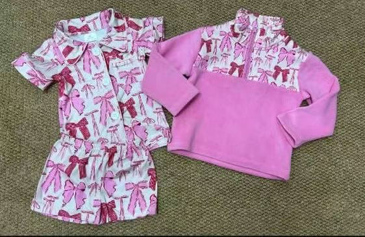 RTS NO MOQ Sibling Baby girl clothes plush zip-up long-sleeved topa fleece and sets