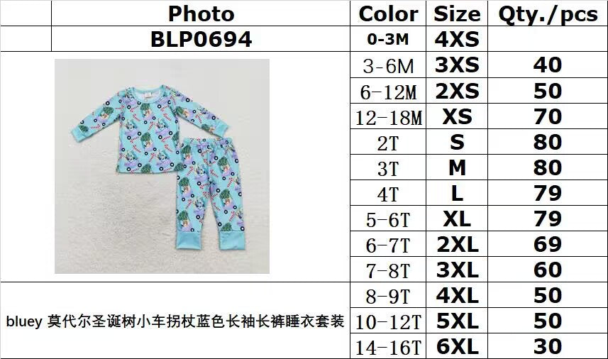 bamboo rts no moq BLP0694 Boys Christmas tree car blue long-sleeved trousers pajamas set