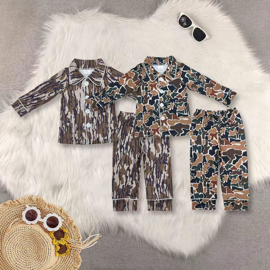 RTS NO MOQ Sibling baby boy clothes Camouflage Button Cardigan Long Sleeve Pajama Set