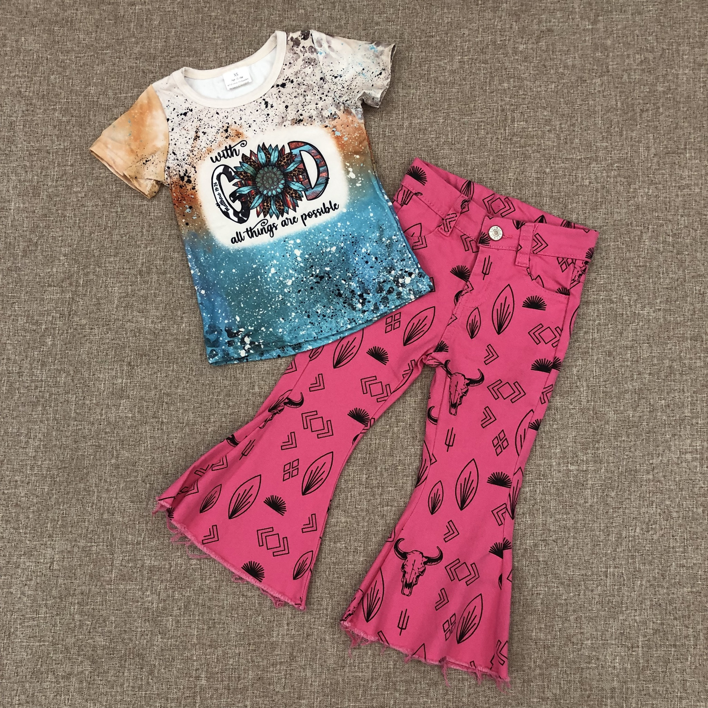 RTS NO MOQ Sibling baby girl clothes western catcus short sleeve top and jeans and sets