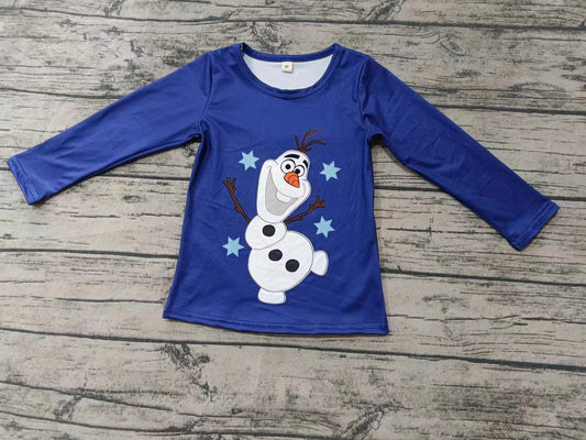 Custom moq 3 eta 6-7weeks Blue long-sleeved top with embroidered snowman