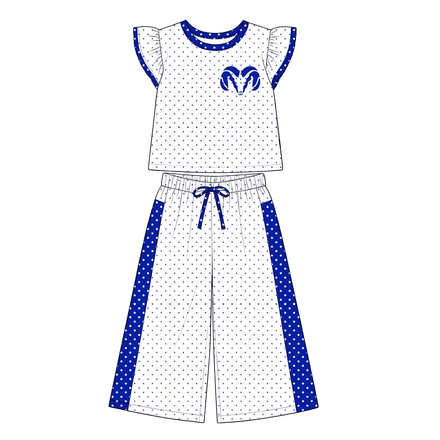 custom moq 5 mix size GSLP0101 Baby Girls Cute Polka Dot Print Flutter Sleeve Top Bell Bottom Flare Pants Team Clothes Set