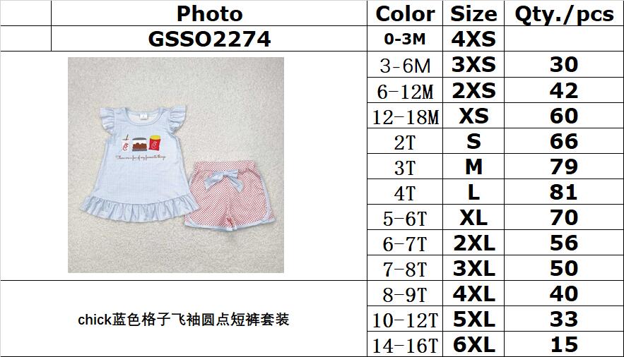 Cute Clothes GSSO2274 Baby Girls blue plaid flying sleeve polka dot shorts set