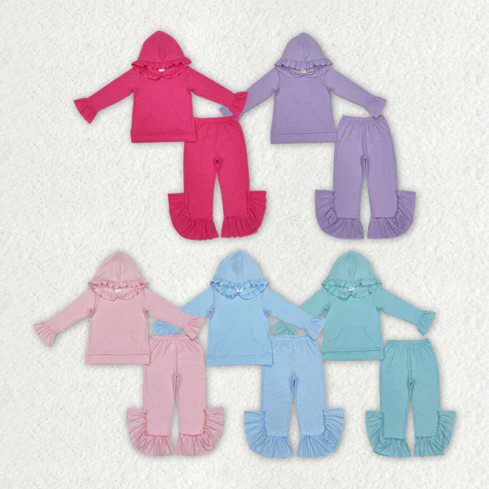 RTS NO MOQ Baby Girls Clothes Lace Hooded long-sleeved pants set