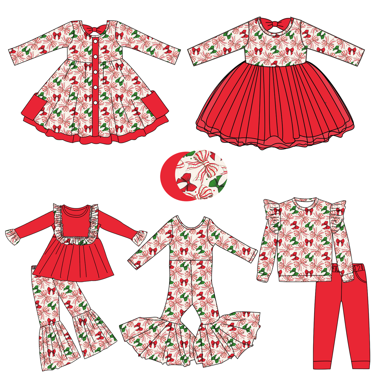 Custom moq 5 each style eta 6-7weeks baby girl clothes Christmas bow long sleeve pants sets 2 and dress 2 and jumpsuit-25.8.7