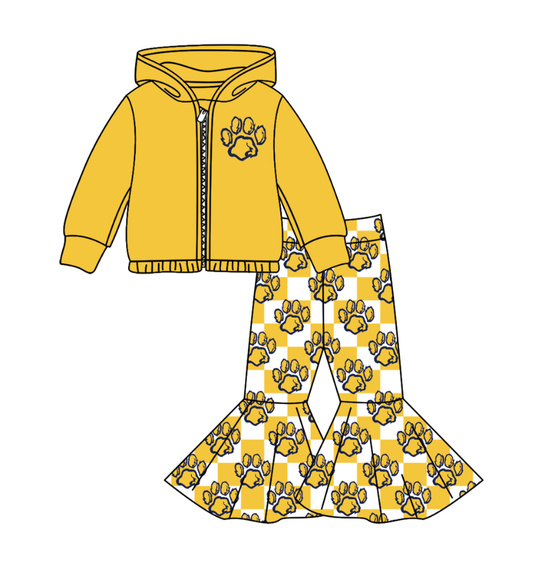 Custom moq 5 mix size milk silk summer teams baby girl clothes yellow hooded long sleeve pants sets-25.10.31