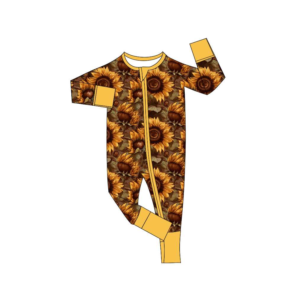 Deadline  August 29 custom no moq eta 6-7weeks bamboo  Sunflower Long Sleeve Romper