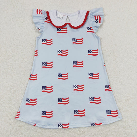 GSD0871 Flag white baby doll collar blue flying sleeve dress