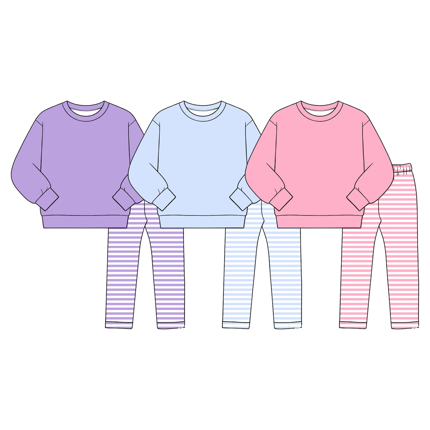 custom moq 5 mix size KYMN0103 Baby Kids Solid Color Long Sleeve Top Stripe Pant Clothes Set