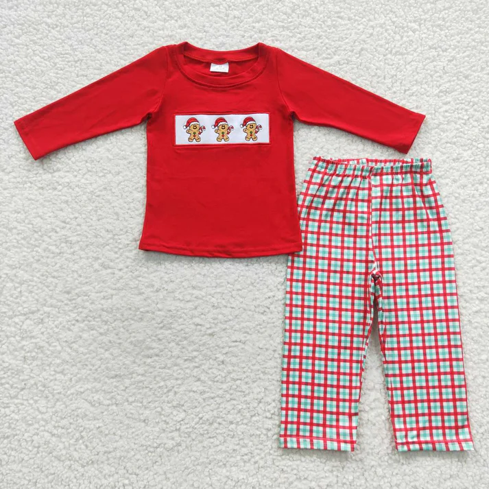 RTS NO MOQ Sibling Baby girls boy clothes Embroidery Christmas long-sleeved trousers suits