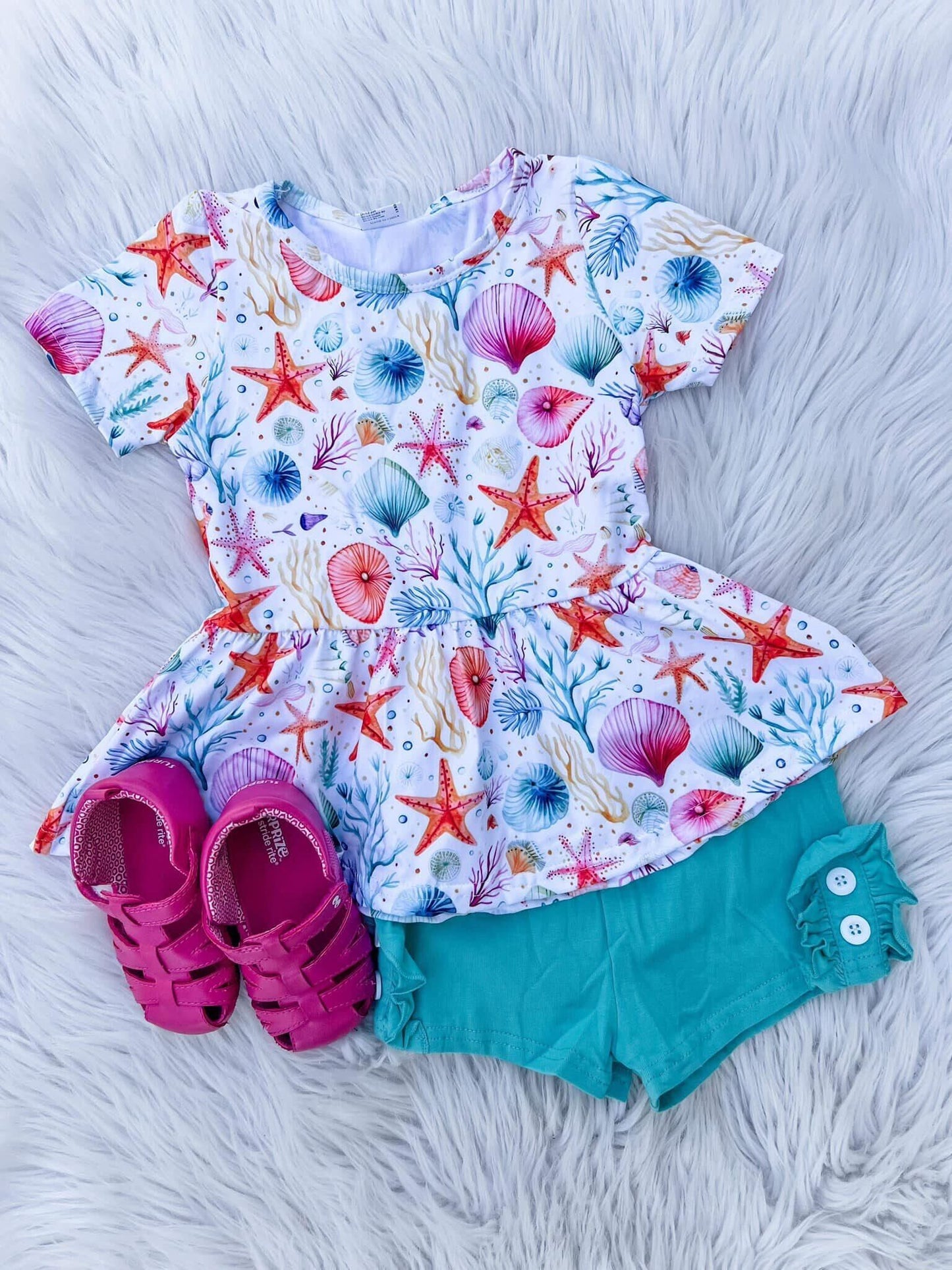 GSSO1153 pre-order Starfish Seaweed Shell Short Sleeve Shorts Set