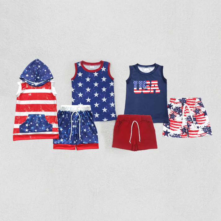 RTS NO MOQ Baby boy clothes 4th of july USA Short Sleeve shorts Suit