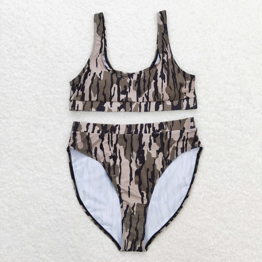 RTS NO MOQ S0563+S0564 Adult female military green camouflage swimsuit vest briefs set-
