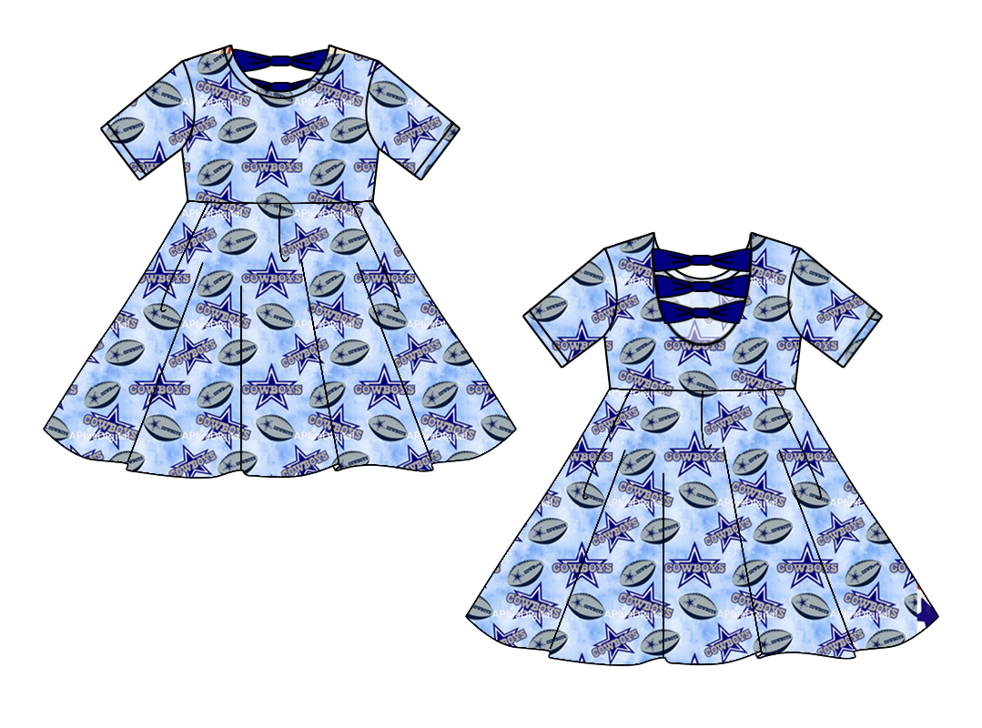 Custom moq 5 each style eta 6-7weeks baby girl clothes team blue short sleeve dress-25.9.1