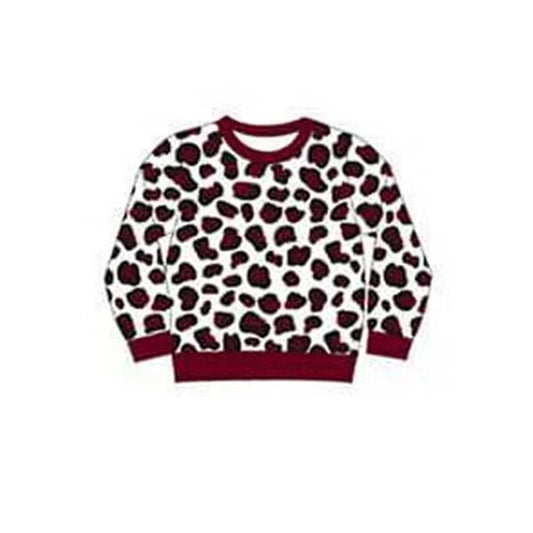 custom moq 3 eta 6-8weeks baby boys clothes dark red leopard long sleeve top
