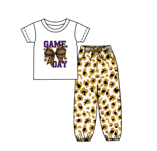 Custom summer teams baby boy clothes team GAME DAY bow yellow camouflage short sleeve pants sets-25.9.5