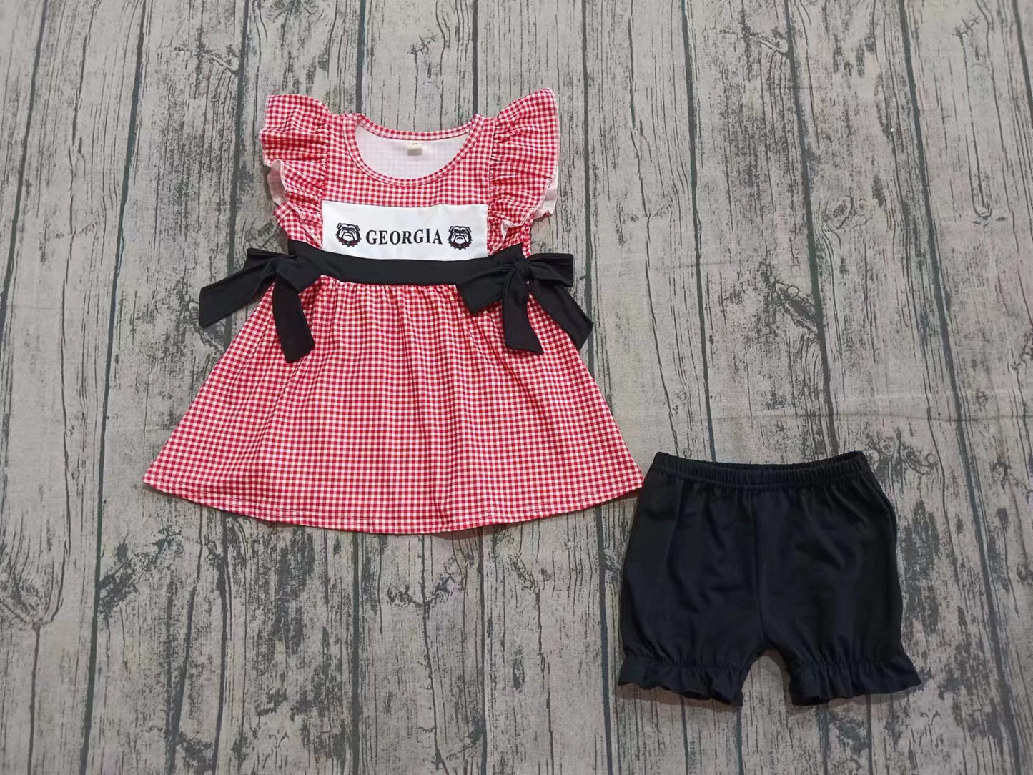 Custom moq 3 eta 6-7weeks baby girl clothes team flying sleeve black shorts sets-25.8.26