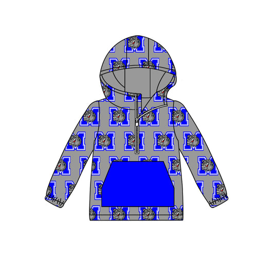 custom moq 5 tat about 6-8week gray and blue   Long Sleeve Hood Zip-Up Hoodie