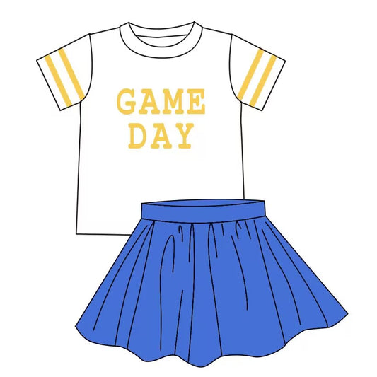 custom moq 5 tat about 4-6 weeks baby girls clothes GAME DAY blue short sleeve skirts summer outfits