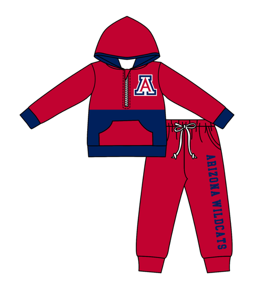 Custom moq 5 mix size eta 6-8weeks milk silk summer teams red baby boy clothes hooded long sleeve pants sets-25.10.27