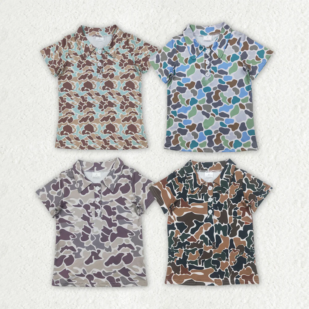 RTS NO MOQ baby boys clothes camouflage short-sleeved tops