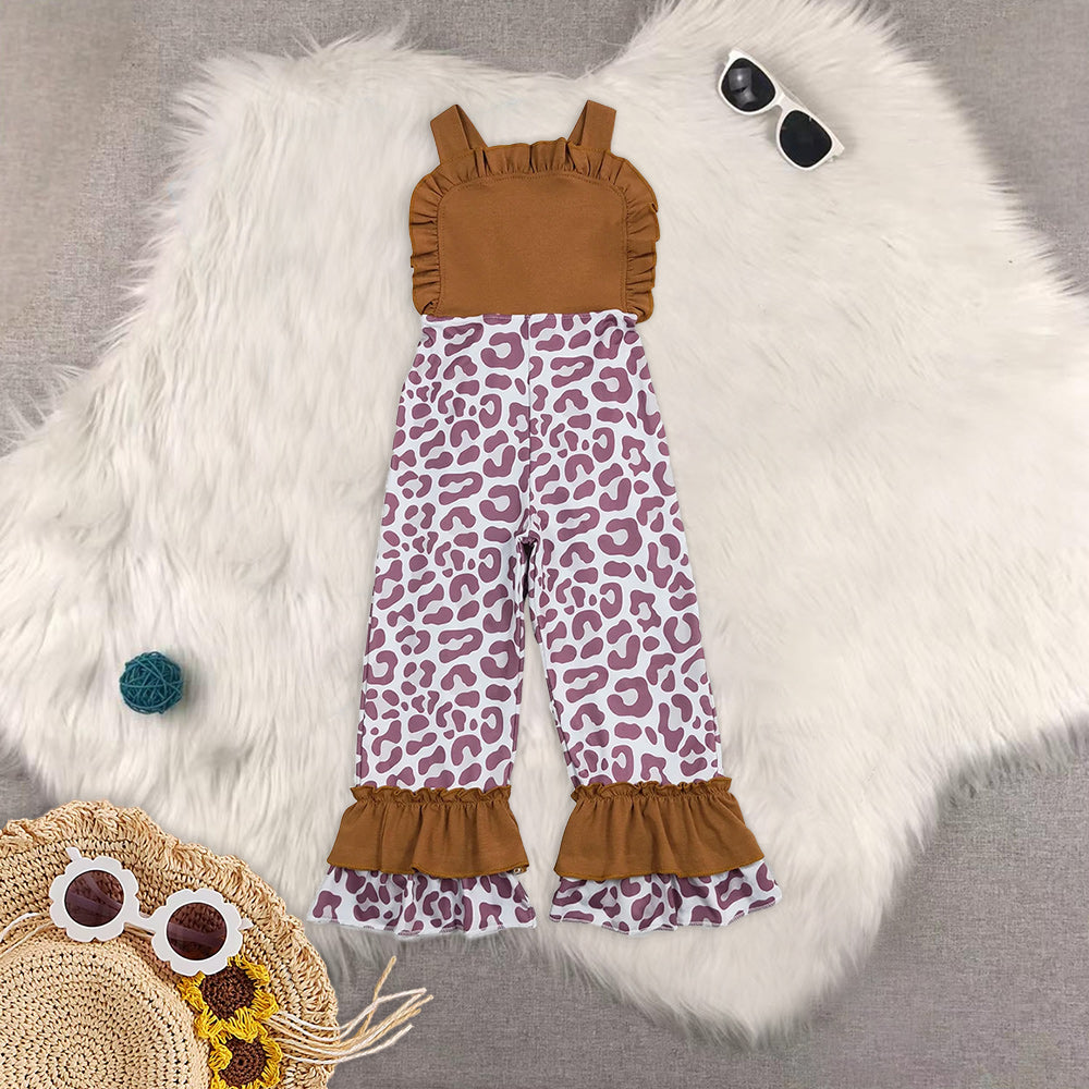 RTS Baby girls clothes leopard floral suspender jumpsuit