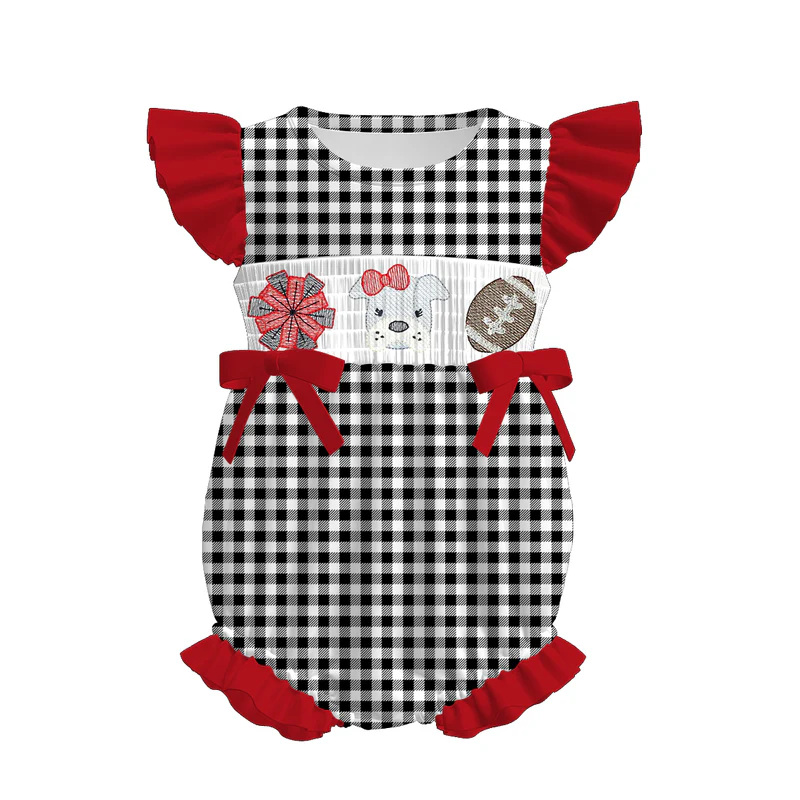 Custom summer teams baby girls clothes team red short sleeve shorts sets dress romper-25.7.15