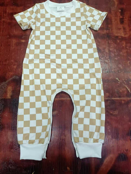 Custom moq 3 eta 6-7weeks baby boys clothes khaki plaid short sleeve romper-25.4.30
