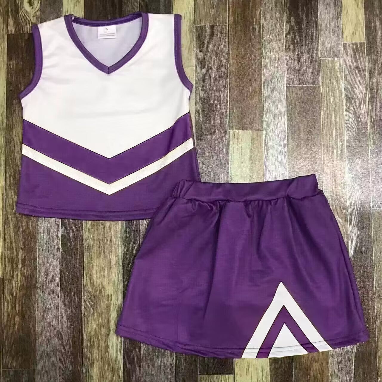 Deadline September 11 custom no moq eta 6-8weeks Purple V-neck Sleeveless Cheerleading Skirt Set