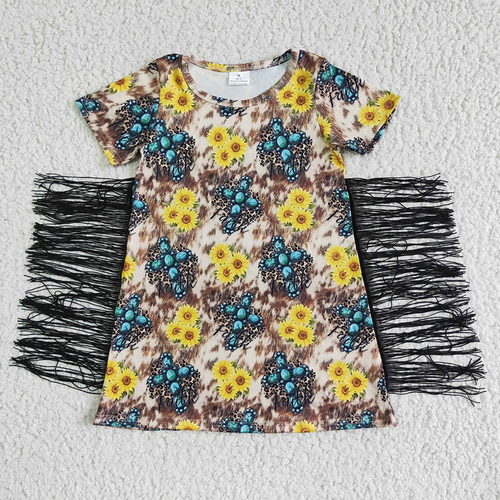 RTS NO MOQ Sibling baby girl clothes western cow head short sleeve dresses