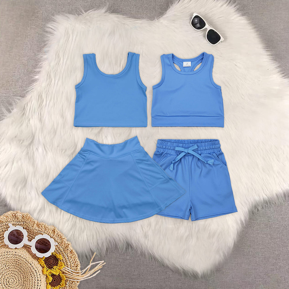 RTS NO MOQ baby girls Clothes yoga solid color short sleeve shorts Sets