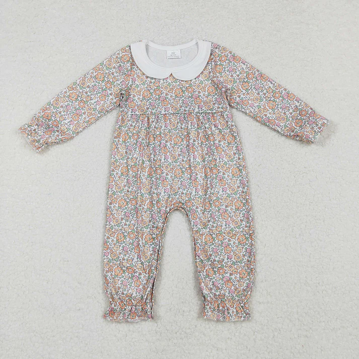 RTS NO MOQ Orange pink small floral baby collar romper & long-sleeved suit