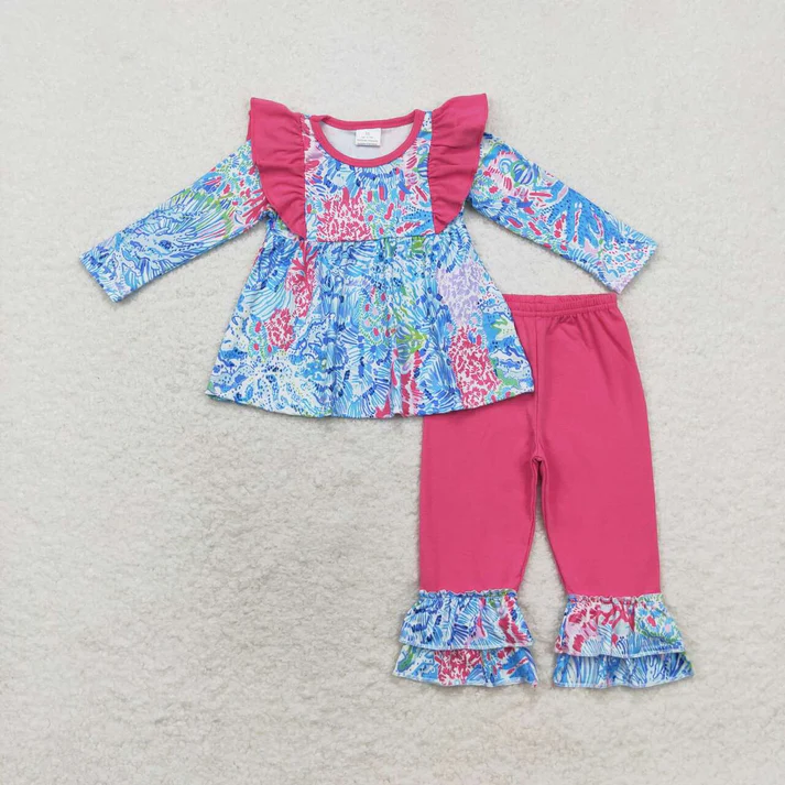 RTS NO MOQ Sibling baby girl clothes floral long sleeve pants Sets